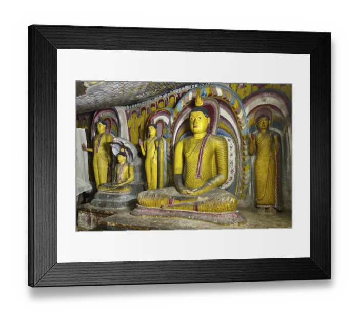 Framed Print : Buddha statues and murals in one of the cave temples of the Golden Temple