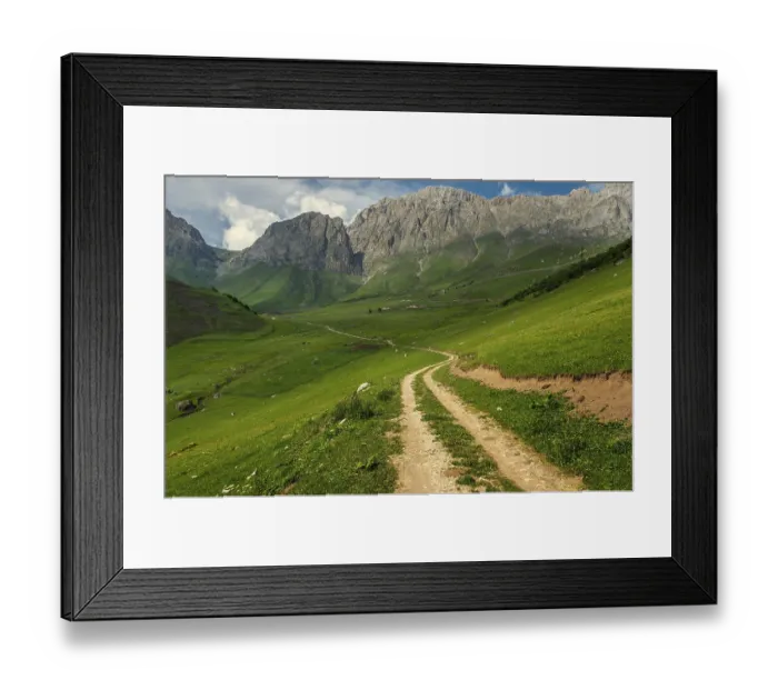 Framed Print : Beautiful summer landscape with country road in Caucasus Mountains