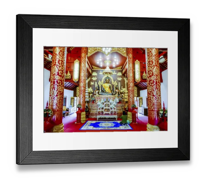 Framed Print : Buddha in temple, digital photo picture as a background