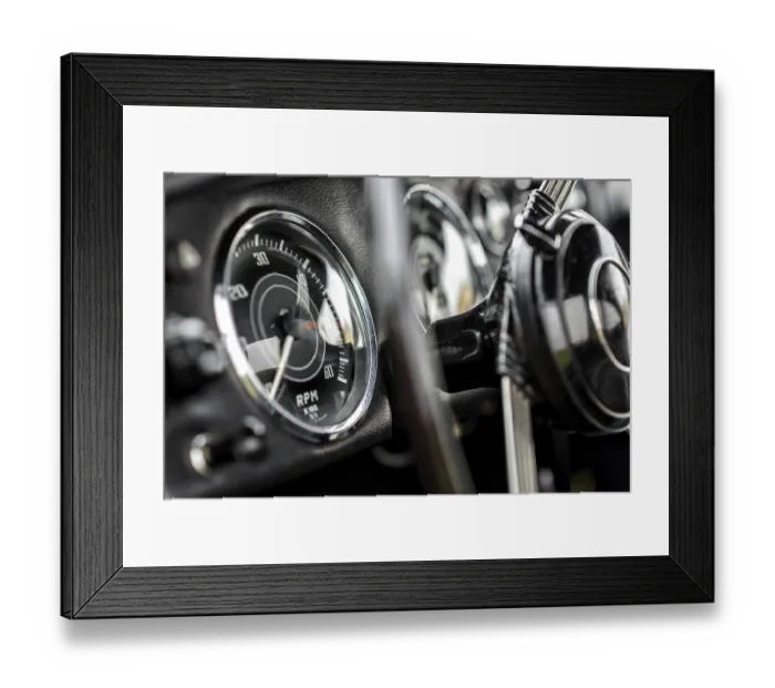 Framed Print : Details of a classic car in a museum
