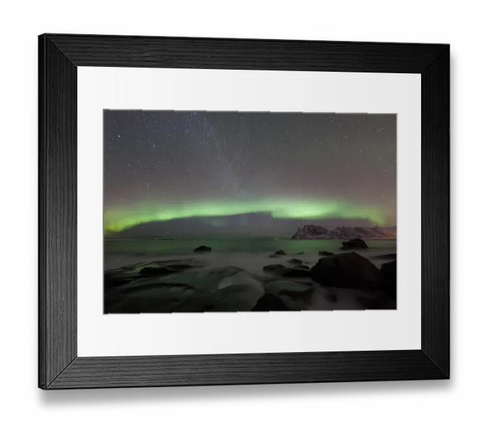 Framed Print : Beach of Utakleiv with Aurora Borealis Framed Print : Beach of Utakleiv with Aurora Borealis