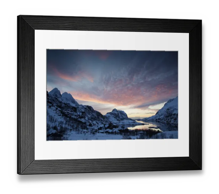 Framed Print : Bay, winter landscape with evening sky Framed Print : Bay, winter landscape with evening sky