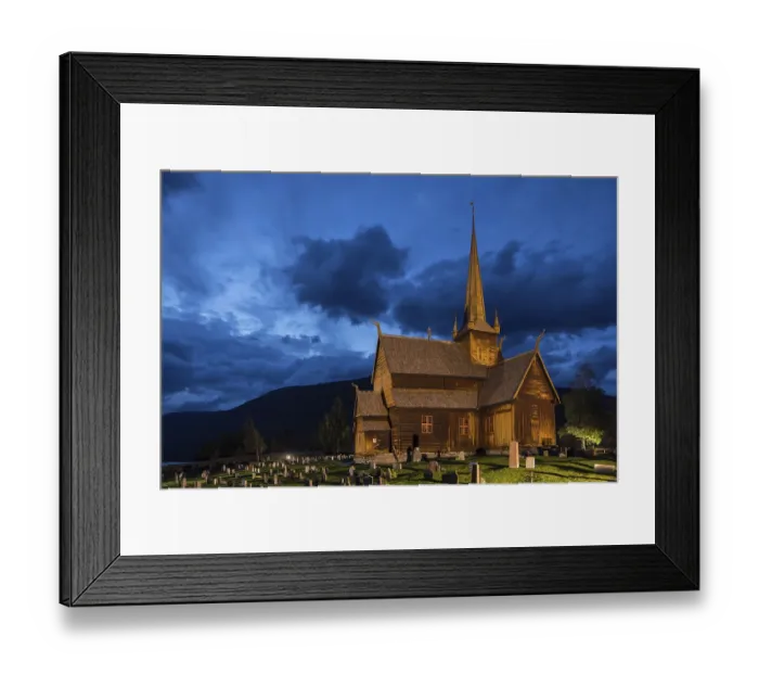 Framed Print : Lom Stave Church at dusk, Oppland, Norway, Europe