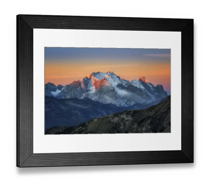 Framed Print : The view from Passo Giau to the Marmolada massif after colour sunrise
