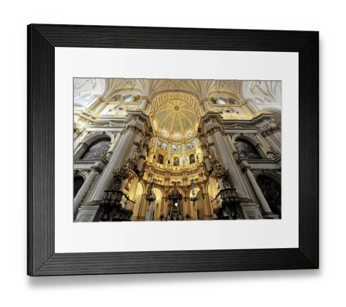 Framed Print : Imposing cathedral interior with elaborately decorated altar and impressive architecture