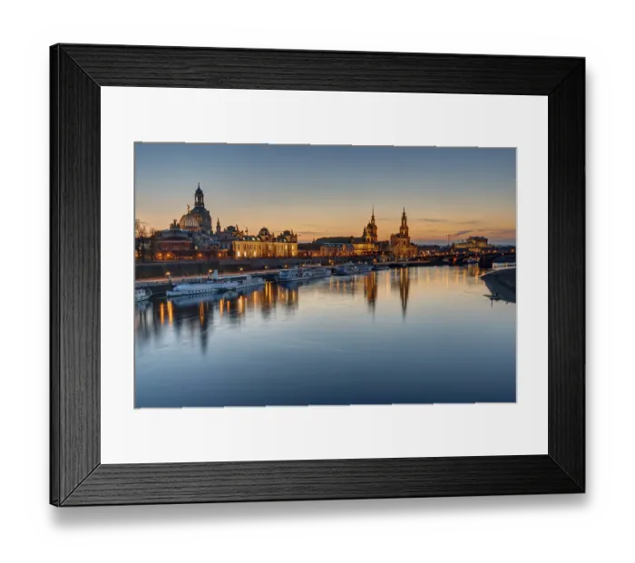 Framed Print : The old town of Dresden with the Elbe at sunset