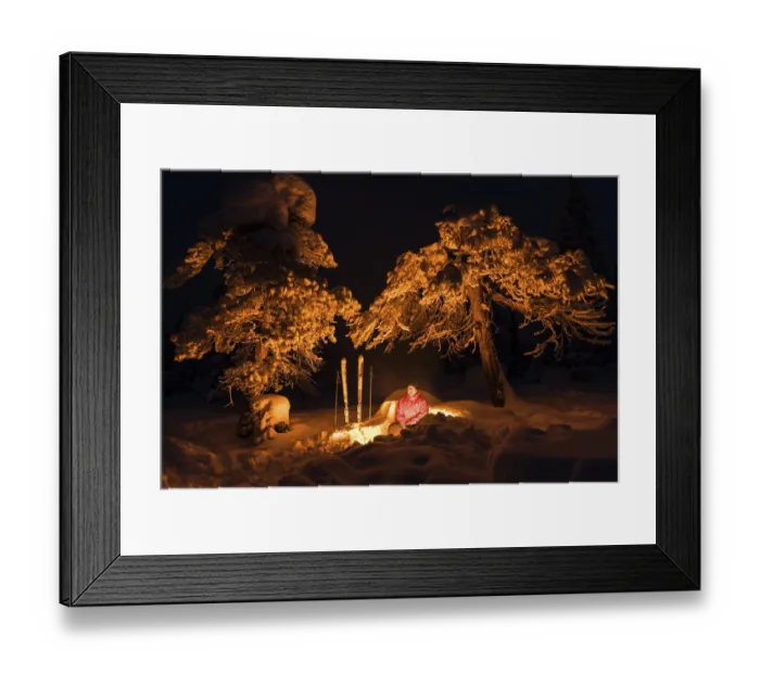 Framed Print : Man around a campfire, Norrbotten Framed Print : Man around a campfire, Norrbotten