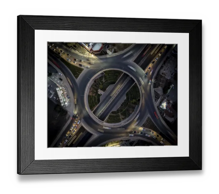 Framed Print : Aerial drone top view of a modern designed motorway junction