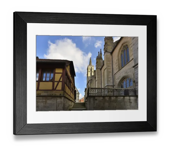 Framed Print : View to the medieval cathedral in old town Rotenburg on Tauber