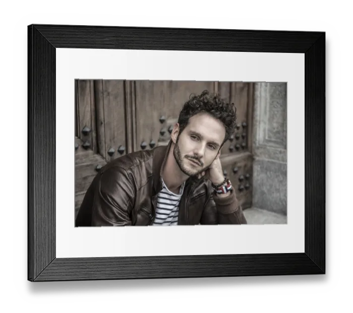 Framed Print : Attractive young man outdoor wearing leather jacket Framed Print : Attractive young man outdoor wearing leather jacket