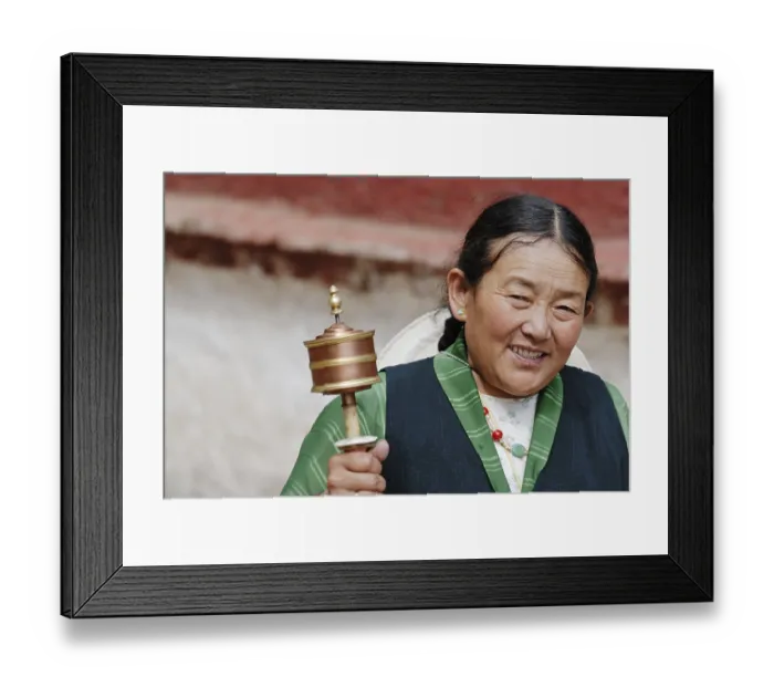 Framed Print : Tibetan woman with prayer wheel Framed Print : Tibetan woman with prayer wheel