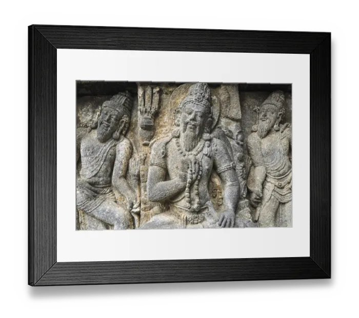 Framed Print : Freske Hindu temple Prombanan complex in Yogjakarta in Java