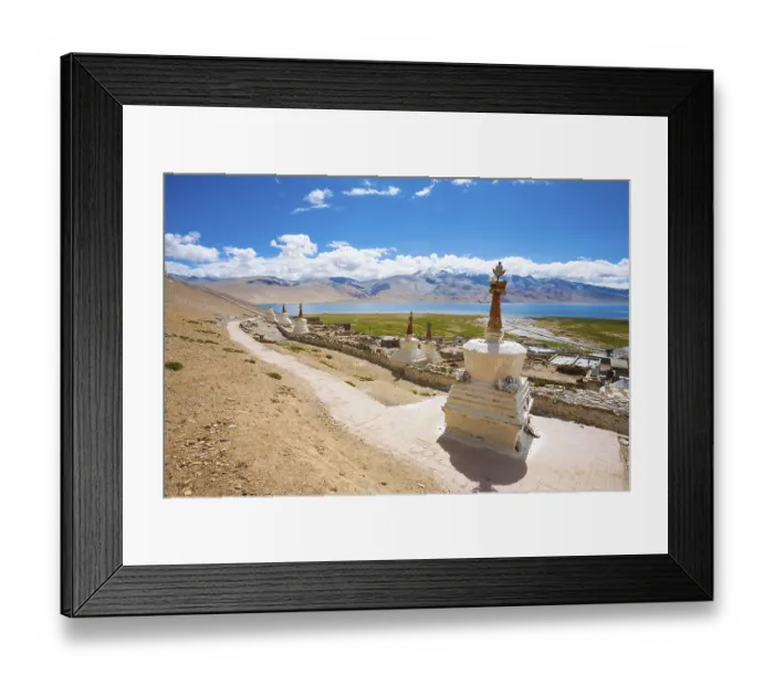 Framed Print : Clear blue sky view from the hill viewpoint behind Korzok village of Tso Moriri lake Framed Print : Clear blue sky view from the hill viewpoint behind Korzok village of Tso Moriri lake