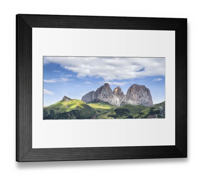 Framed Print : Panorama of Sassolungo mountain peaks Framed Print : Panorama of Sassolungo mountain peaks