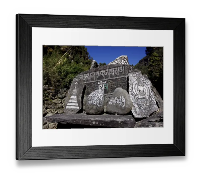 Framed Print : Piled up Mani stones, sacred stone tablets