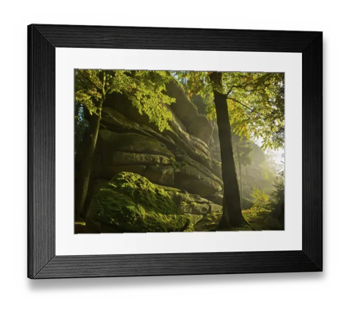 Framed Print : Light mood, forest and rocks, Waldstein Framed Print : Light mood, forest and rocks, Waldstein