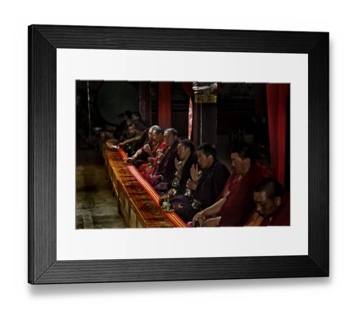 Framed Print : Monks of the black cap order, Tshurpu Convent near Lhasa
