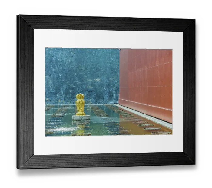 Framed Print : Four sided standing Buddha statue in man made pond at Buddhist temple in Yeongcheon Framed Print : Four sided standing Buddha statue in man made pond at Buddhist temple in Yeongcheon
