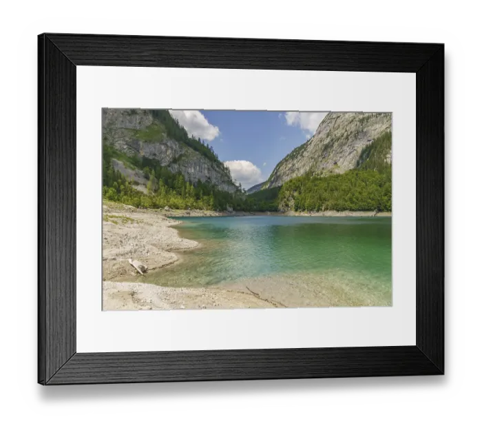 Framed Print : Idyllic mountain lake with blue water