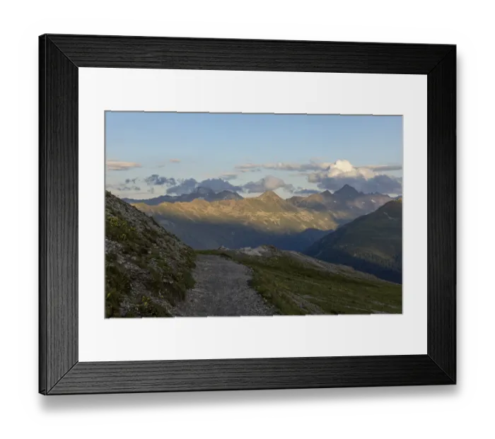 Framed Print : Panorama trail, mountains at the back of the Flueela Pass with Pischa and Flueelahorn