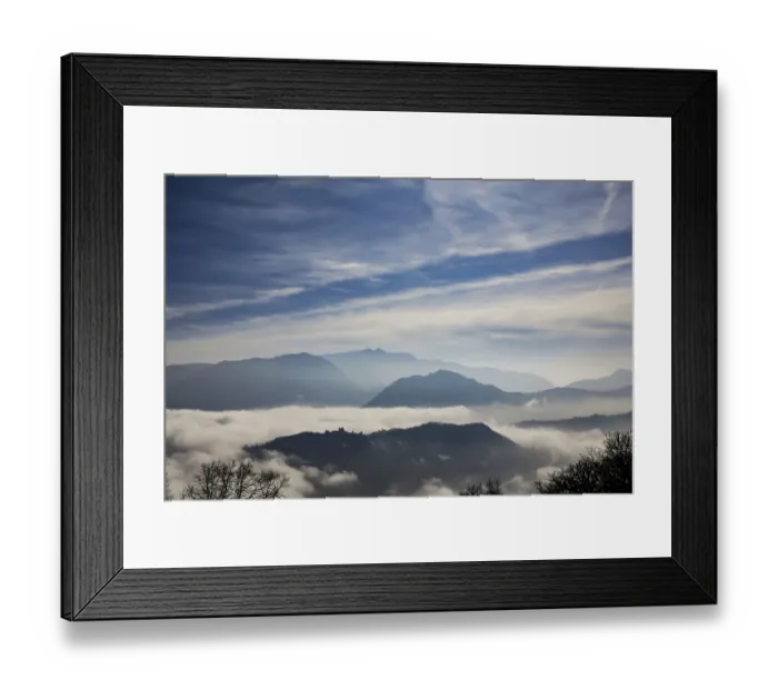 Framed Print : Mountain Range Above Cloudscape in a Sunny Day in Lugano