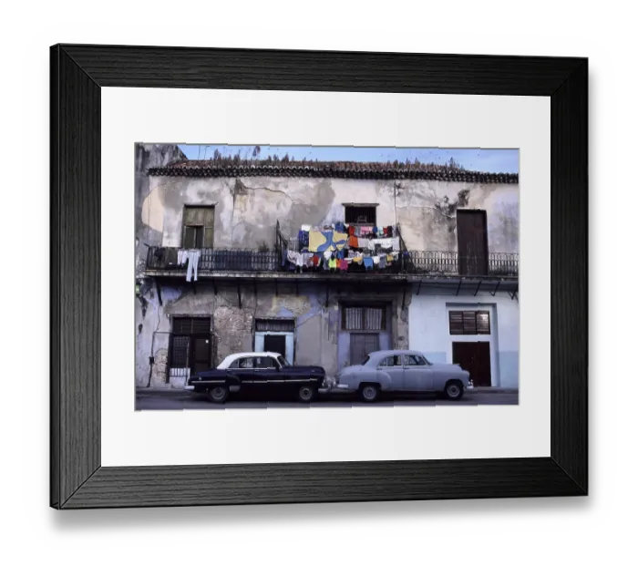 Framed Print : Two vintage cars, grey and black