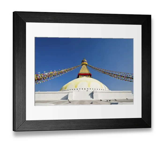 Framed Print : Boudnath Stupa with prayer flags against blue sky Framed Print : Boudnath Stupa with prayer flags against blue sky