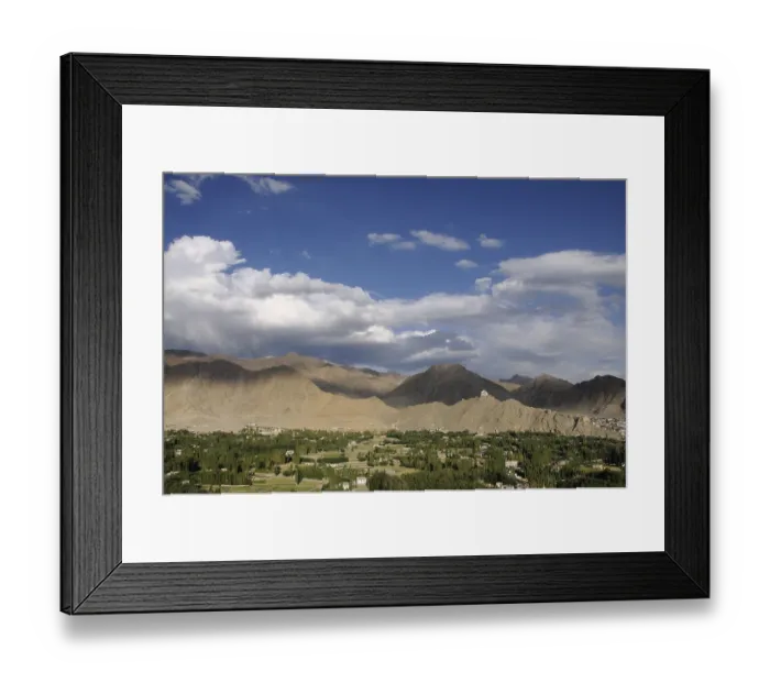 Framed Print : Leh oasis with Gonkhang monastery and castle ruins on the mountain