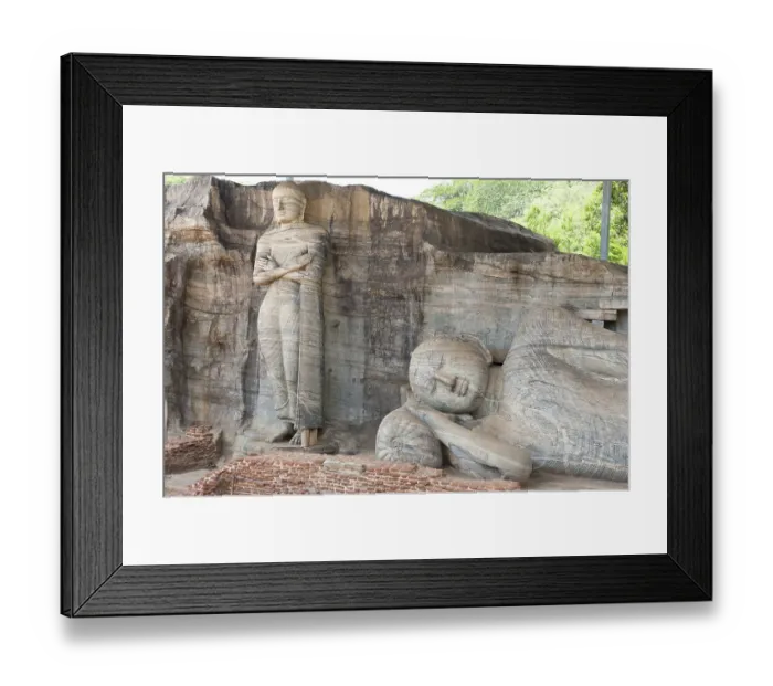 Framed Print : Rock reliefs, a standing and a reclining Buddha Framed Print : Rock reliefs, a standing and a reclining Buddha