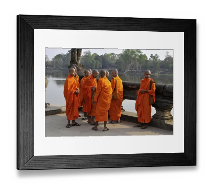 Framed Print : Buddhist monks, castle moat, Angkor Wat Temple