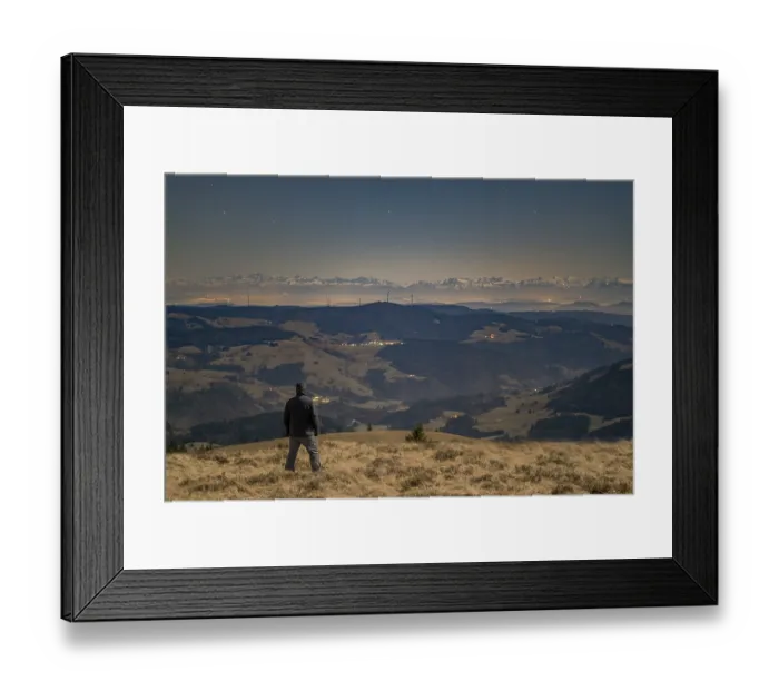 Framed Print : Belchen, moonlight, view of the Alps