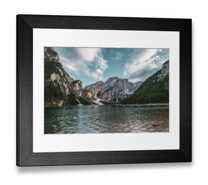 Framed Print : Panoramic view of Lake Braies in the Dolomites