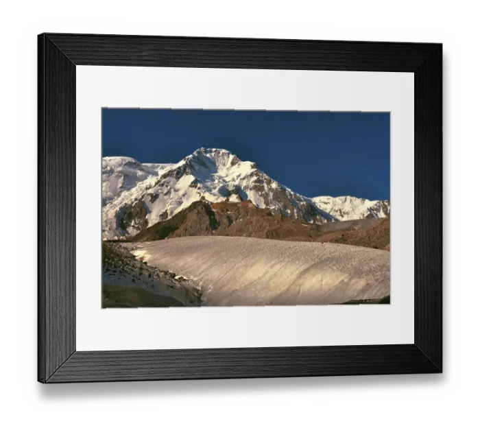Framed Print : Scenic view of glacier and highest peaks in Tien-Shan mountain range in Kyrgyzstan Framed Print : Scenic view of glacier and highest peaks in Tien-Shan mountain range in Kyrgyzstan