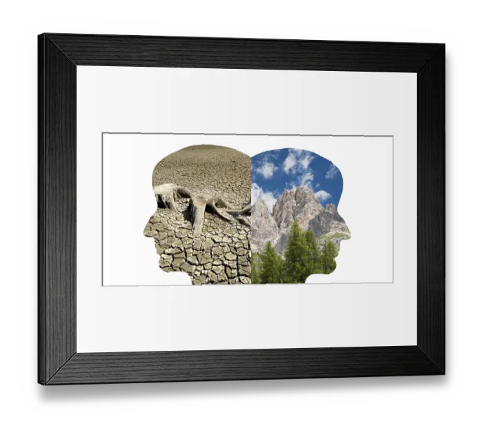 Framed Print : Silhouette of two faces look to the opposite direction