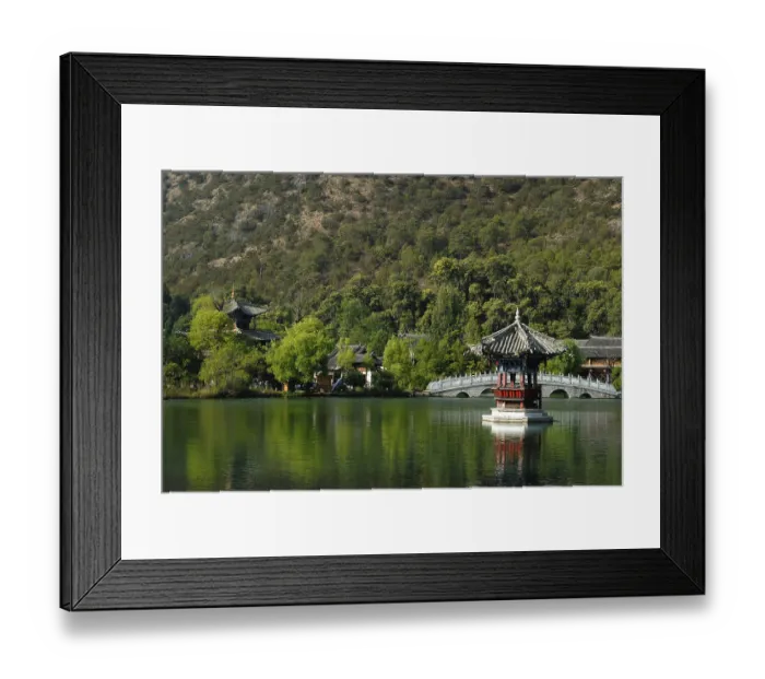 Framed Print : Chinese pagoda and stone bridge in Black Dragon Pool