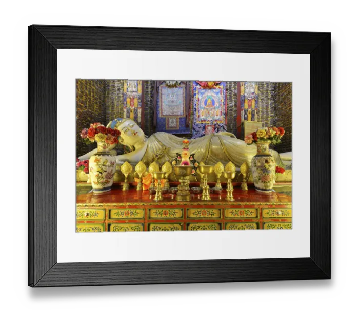 Framed Print : Tibetan Buddhism, reclining Buddha statue at the Labrang Monastery