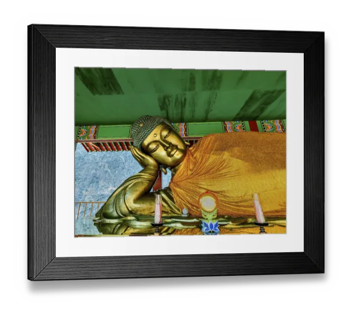 Framed Print : Closeup of upper body of thirteen meter long reclining Buddha at Manbulsa Temple in Yeongcheon Framed Print : Closeup of upper body of thirteen meter long reclining Buddha at Manbulsa Temple in Yeongcheon