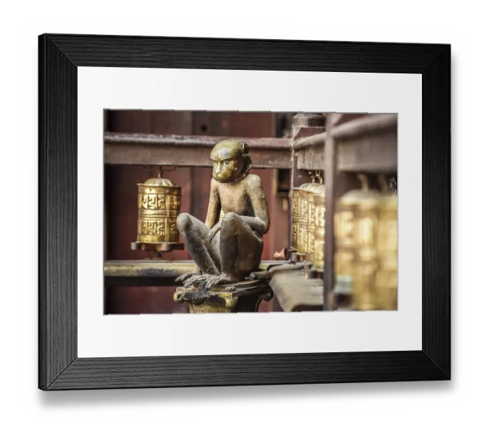 Framed Print : Buddhist Prayer Wheels, Monkey Framed Print : Buddhist Prayer Wheels, Monkey