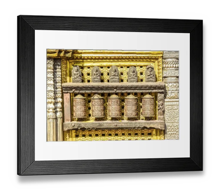 Framed Print : Buddhist prayer wheels, monkey temple Swayambhunath
