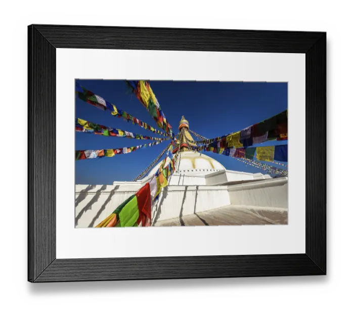 Framed Print : Prayer flags at Boudhanath Stupa