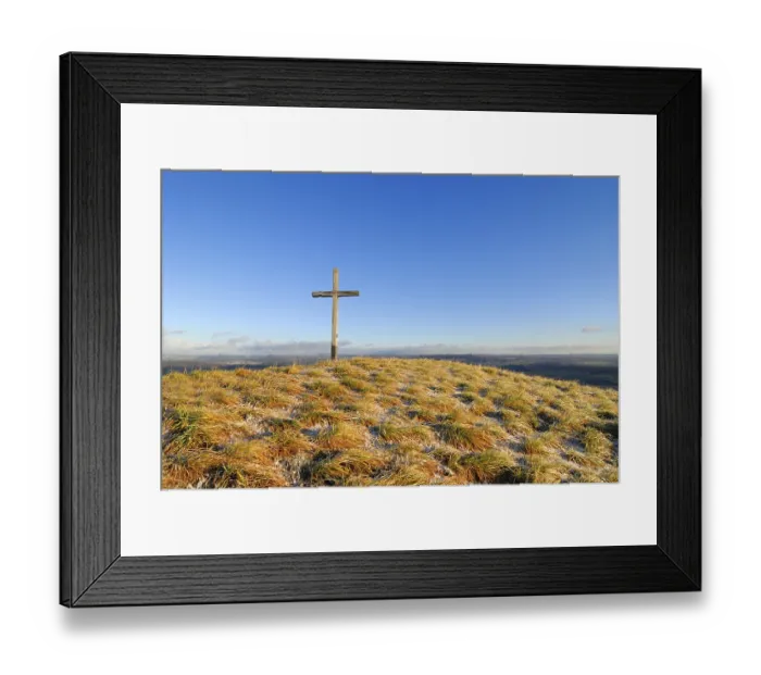 Framed Print : A cross on the hill in the hegau area - Baden Wuerttemberg