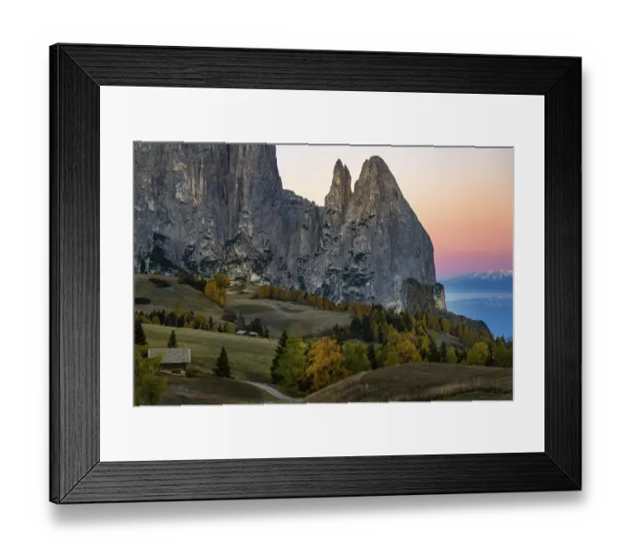 Framed Print : Sciliar at sunrise in Autumn, Seiser Alm