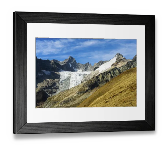 Framed Print : Pre De Bar Glacier and Mountains on Sunny Day Framed Print : Pre De Bar Glacier and Mountains on Sunny Day