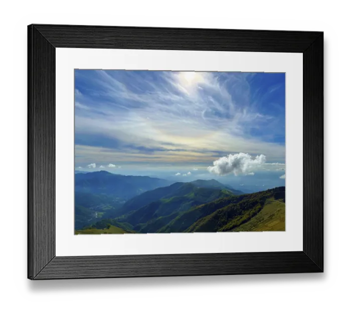 Framed Print : Beautiful Mountainscape with Cloudscape and Sunlight in a Sunny Day in Monte Generoso
