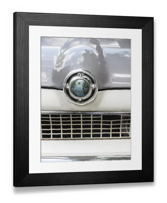 Framed Print : Emblem of a Ford Taunus classic car with a globe