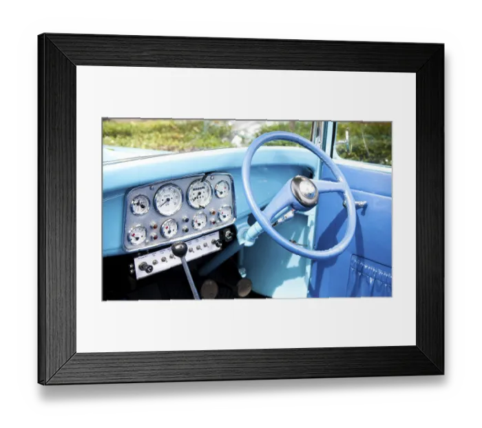 Framed Print : Blue Dashboard Of Vintage Car Framed Print : Blue Dashboard Of Vintage Car