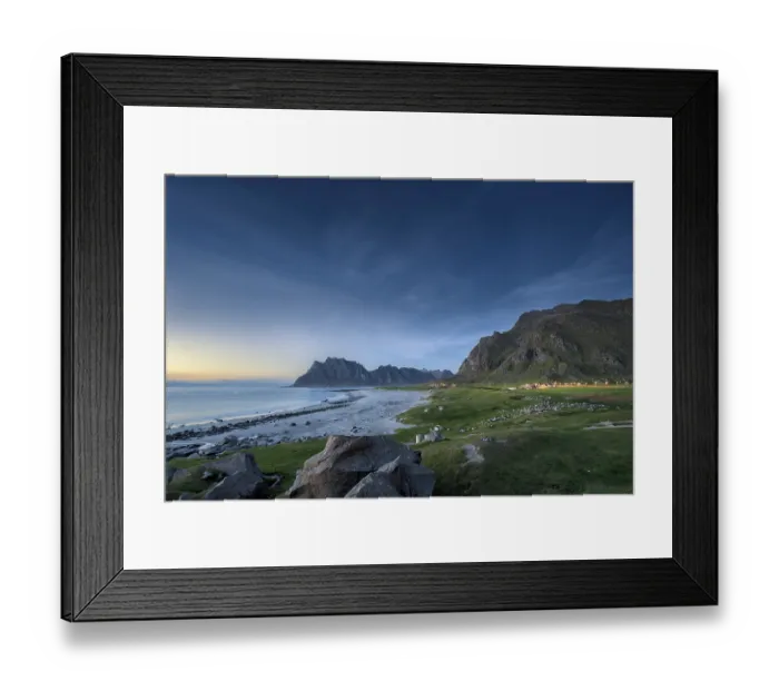 Framed Print : Sandy beach beach Uttakleiv Beach at dusk Framed Print : Sandy beach beach Uttakleiv Beach at dusk