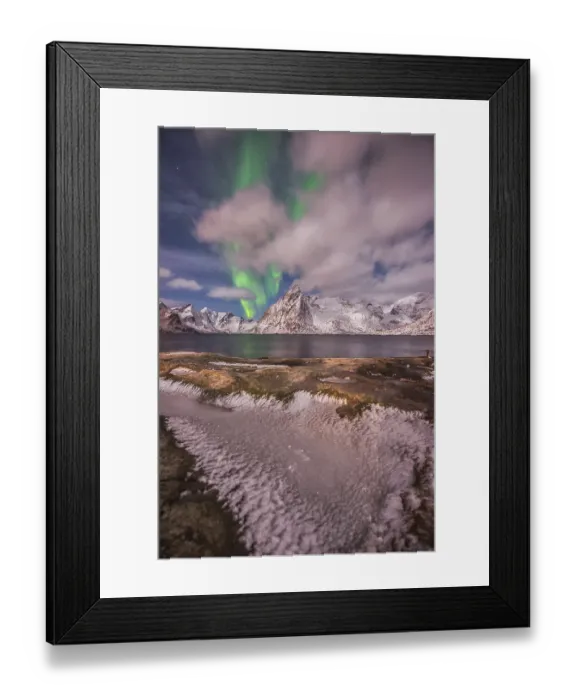 Framed Print : Small aurora with clouds, rocks and ice Framed Print : Small aurora with clouds, rocks and ice