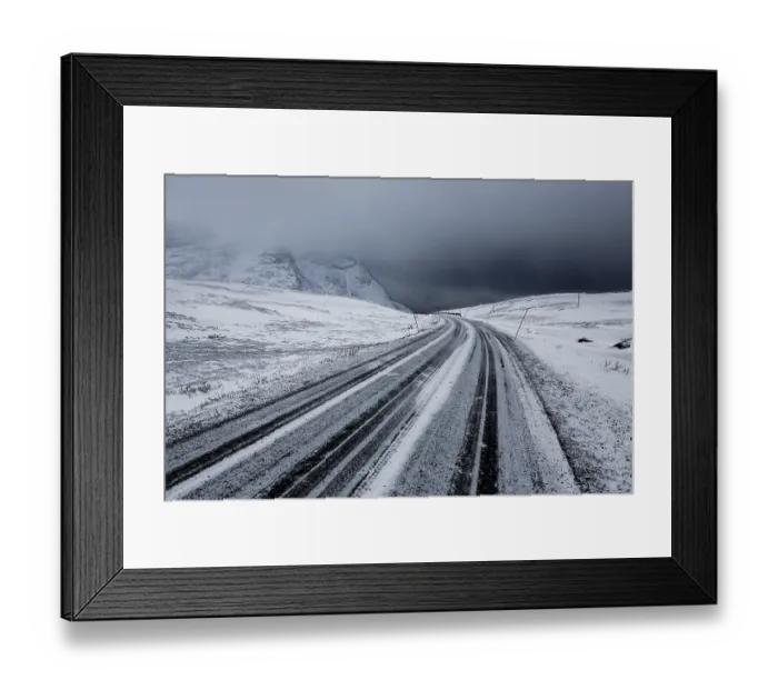 Framed Print : Winter storm, dark clouds above the pass road Rekvikvegen Framed Print : Winter storm, dark clouds above the pass road Rekvikvegen