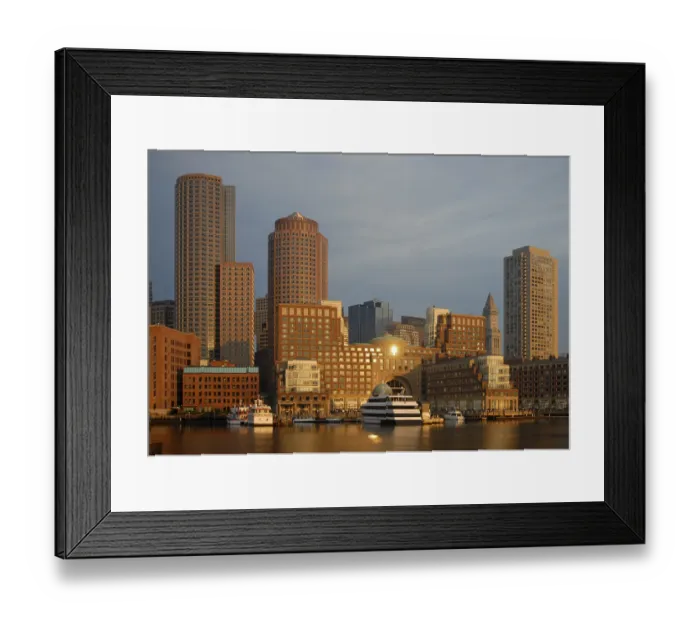 Framed Print : Boston Harbor as seen from Fan Pier in the evening light